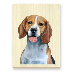Beagle reproduction of artist Zann Hemphill's original oil painting, printed directly onto a solid piece of 1" Mountain Pine, and ready to hang.