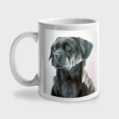 A great gift for Labrador Retriever lovers! A fabulous dog portrait by artist Zann Hemphill, printed on a 12oz white ceramic coffee mug - also available as a set of 4 (four).