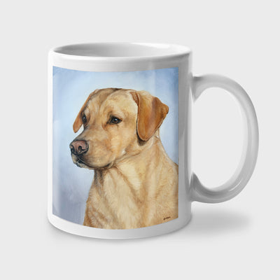 A great gift for Labrador Retriever lovers! A fabulous dog portrait by artist Zann Hemphill, printed on a 12oz white ceramic coffee mug - also available as a set of 4 (four).