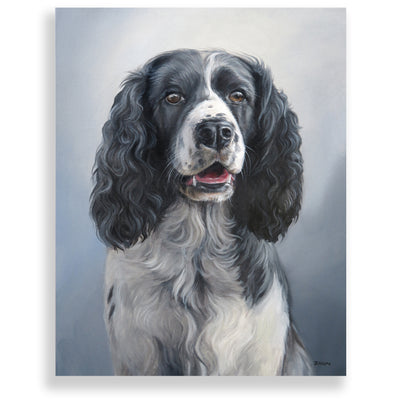 Black & White Springer Spaniel Painting, 12x16" hand mounted reproduction of artist Zann Hemphill's original oil paintings on Museum-Grade Archival Canvas from Rascals Sporting Dogs
