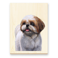 Shih Tzu reproduction of artist Zann Hemphill's original oil painting, printed directly onto a solid piece of 1" Mountain Pine, and ready to hang.