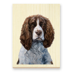 Brown & White Springer Spaniel reproduction of artist Zann Hemphill's original oil painting, printed directly onto a solid piece of 1" Mountain Pine, and ready to hang.