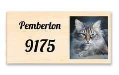 House Sign featuring a Tabby "oil painting" printed directly onto a 1" thick piece of solid Mountain Pine - just customize with your name and address, and celebrate your cat!
